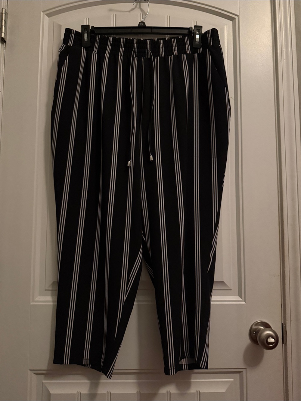 Cato Black & White Vertical Stripe Drawstring Trousers